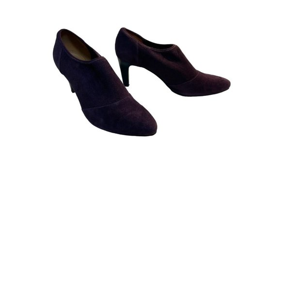 Ecco Booties Women Size 10 (41) Purple Suede Pull On Pointed Toe 3” Black Heel - Picture 4 of 12